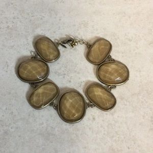 Gold bracelet with Art Deco tan facet resin stones